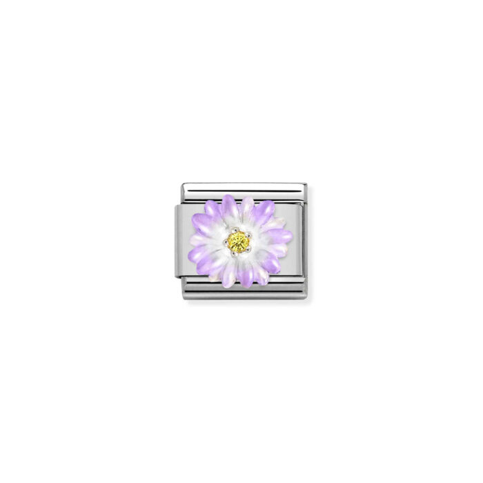 330321 03 01 Nomination - Composable CL SIMBOLS stainless steel, enamel, Cub. Zirc and 925 sterling silver PURPLE flower