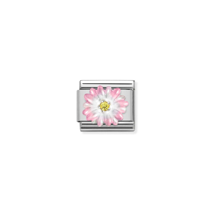 Nomination - Composable CL SIMBOLS stainless steel, enamel, Cub. Zirc and 925 sterling silver ROSE flower