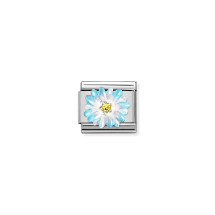 330321 06 01 Nomination - Composable CL SIMBOLS stainless steel, enamel, Cub. Zirc and 925 sterling silver LIGHT BLUE flower Nomination - Composable CL SIMBOLS stainless steel, enamel, Cub. Zirc and 925 sterling silver LIGHT BLUE flower