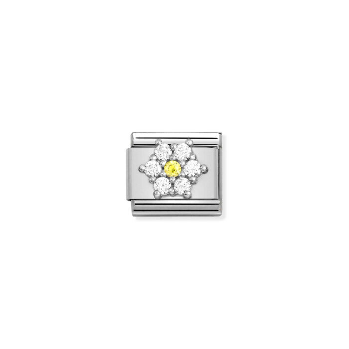 330322 01 01 Nomination - Composable CL SYMBOLS steel, Cz and 925 sterling silver RICH WHITE and YELLOW flower