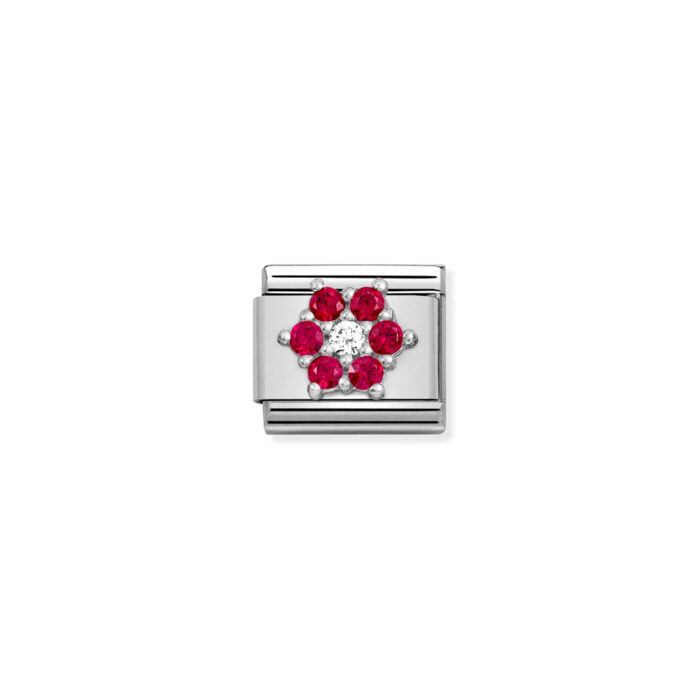 330322 02 01 Nomination - Composable CL SYMBOLS steel, Cz and 925 sterling silver RICH RED and WHITE flower