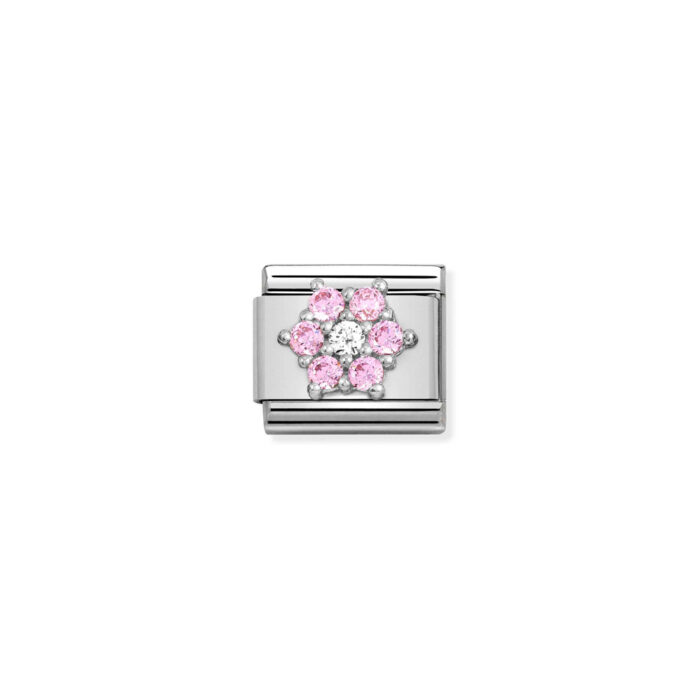330322 03 01 Nomination - Composable CL SYMBOLS steel, Cz and 925 sterling silver RICH PINK and WHITE flower Nomination - Composable CL SYMBOLS steel, Cz and 925 sterling silver RICH PINK and WHITE flower