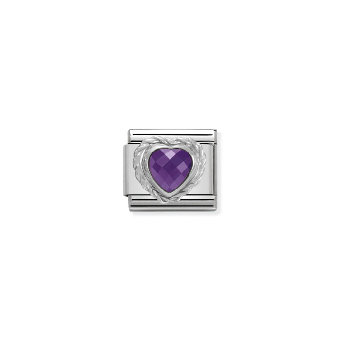 330603 001 01 Nomination - Comp. CL HEART FACETED CZ in stainless steel E 925 sterling silver twisted setting PURPLE Nomination - Comp. CL HEART FACETED CZ in stainless steel E 925 sterling silver twisted setting PURPLE