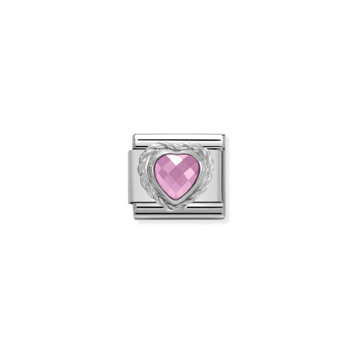 330603 003 01 Nomination - Comp. CL HEART FACETED CZ in stainless steel E 925 sterling silver twisted setting PINK Nomination - Comp. CL HEART FACETED CZ in stainless steel E 925 sterling silver twisted setting PINK