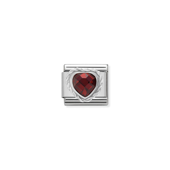 330603 005 01 Nomination - Comp. CL HEART FACETED CZ in stainless steel E 925 sterling silver twisted setting RED Nomination - Comp. CL HEART FACETED CZ in stainless steel E 925 sterling silver twisted setting RED