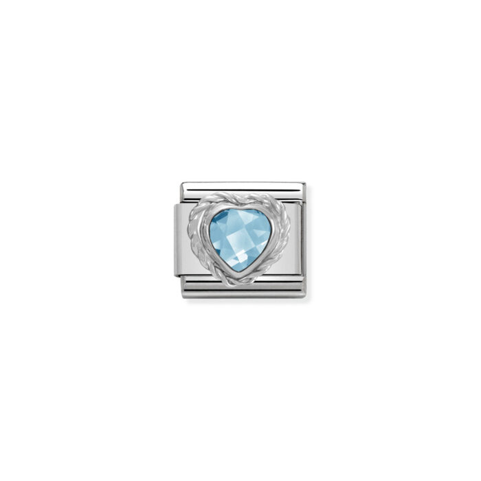 330603 006 01 Nomination - Comp. CL HEART FACETED CZ in stainless steel E 925 sterling silver twisted setting LIGHT BLUE Nomination - Comp. CL HEART FACETED CZ in stainless steel E 925 sterling silver twisted setting LIGHT BLUE