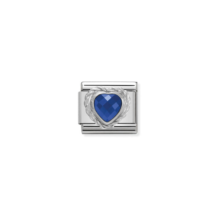 330603 007 01 Nomination - Comp. CL HEART FACETED CZ in stainless steel E 925 sterling silver twisted setting BLUE Nomination - Comp. CL HEART FACETED CZ in stainless steel E 925 sterling silver twisted setting BLUE