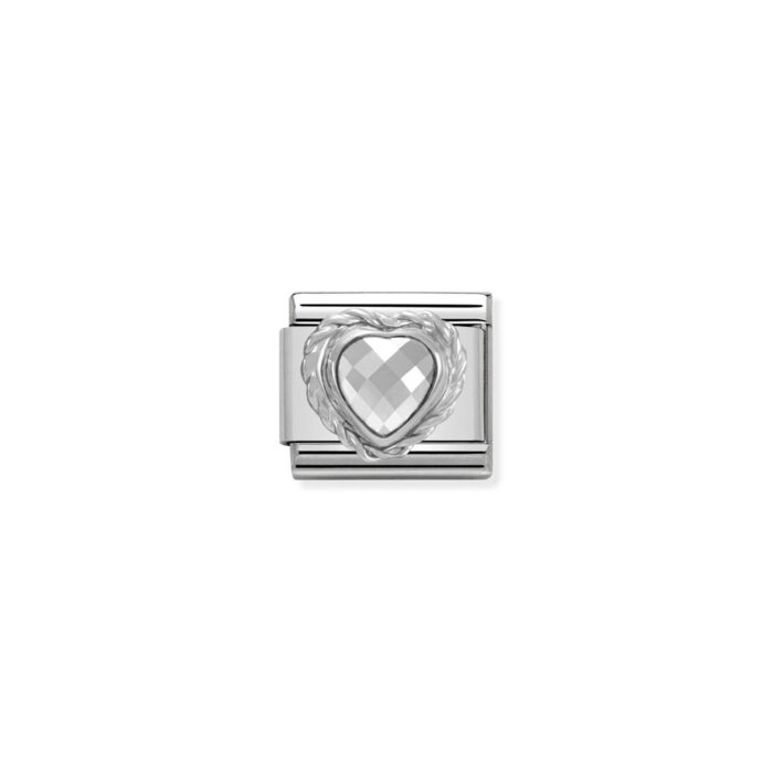 330603 010 01 Nomination - Comp. CL HEART FACETED CZ in stainless steel E 925 sterling silver twisted setting White Nomination - Comp. CL HEART FACETED CZ in stainless steel E 925 sterling silver twisted setting White
