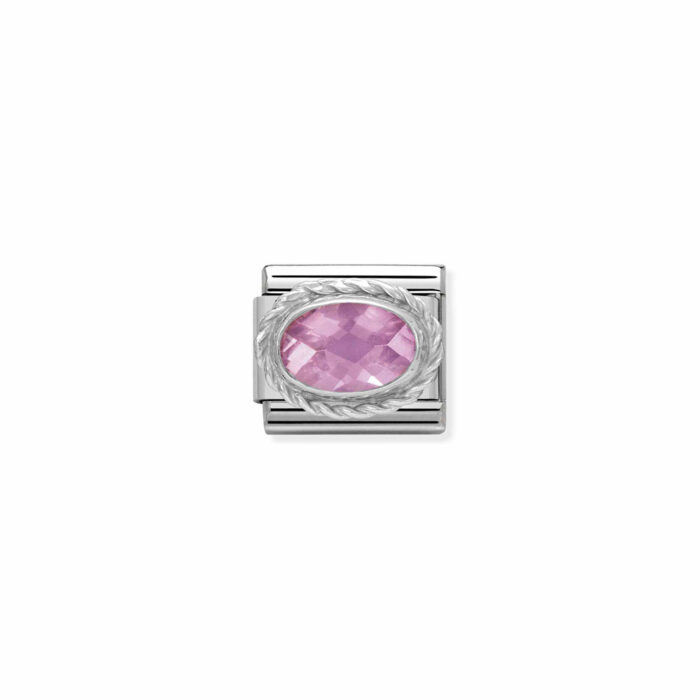 330604 003 01 Nomination - Composable Classic FACETED CZ in stainless steel with 925 sterling silver setting and detail PINK
