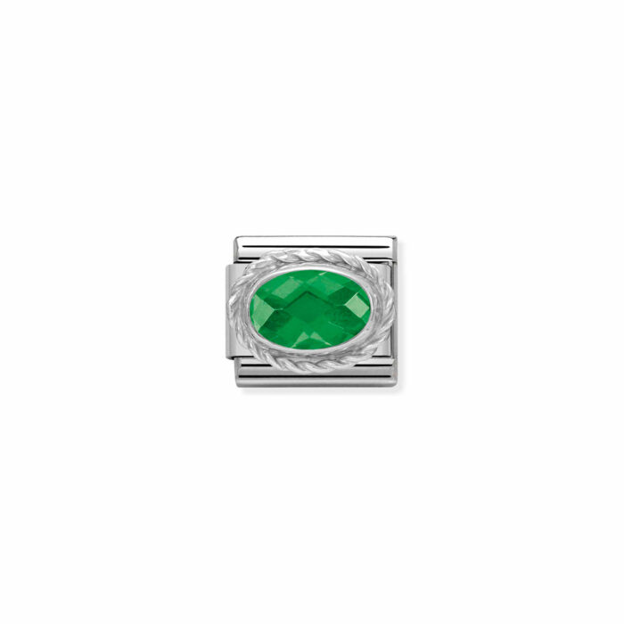 330604 027 01 Nomination - Composable Classic FACETED CZ in stainless steel with 925 sterling silver setting and detail EMERALD GREEN