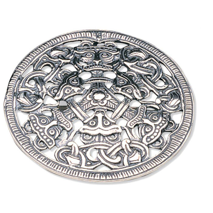 3393920 SAGA-sølv-BROSJE-oksidert-"skjold"diameter 6,5 cm