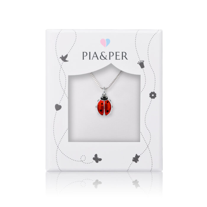 35701 2 Pia&Per - Halssmykke i sølv med rød glassemalje - Marihøne