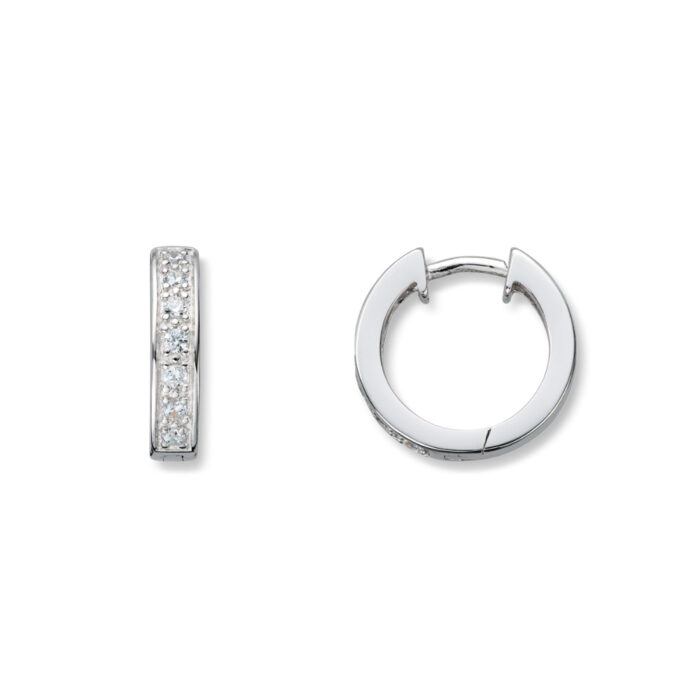 37 10015 610 550 Silver by Frisenberg - Små, brede øreringer i sølv med zirkoniasteiner - 1,5 cm