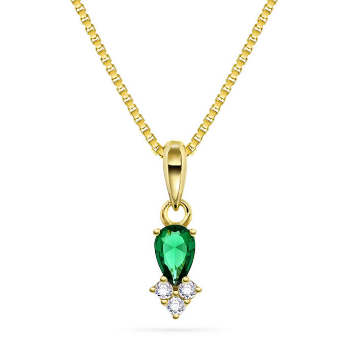 38486 A Janne Formoe by Pan Jewelry - Halssmykke i forgyldt sølv med grønn zirkonia