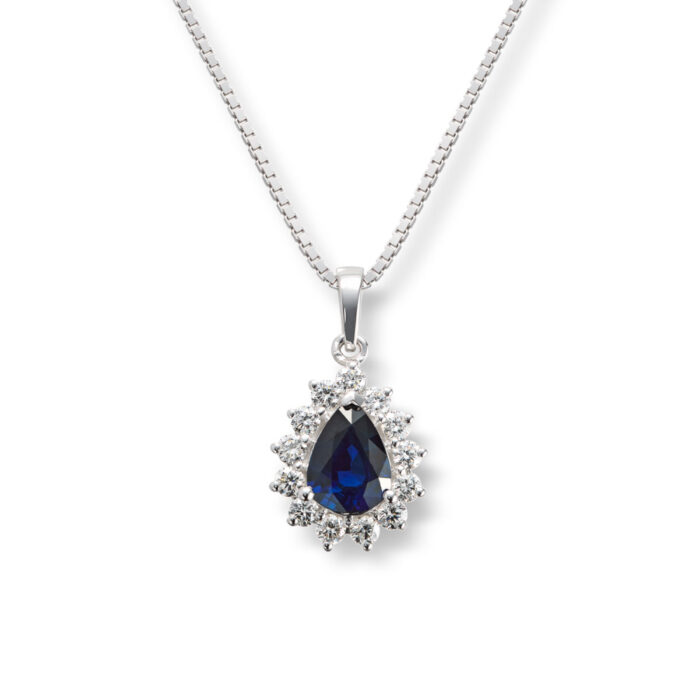 Diamonds by Frisenberg - Halssmykke i hvitt gull med safir og 0,42 ct diamanter