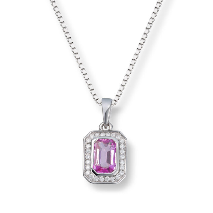 40 70757 4355 9990 Diamonds by Frisenberg - Anheng i hvitt gull med diamanter og rosa safir m/kjede