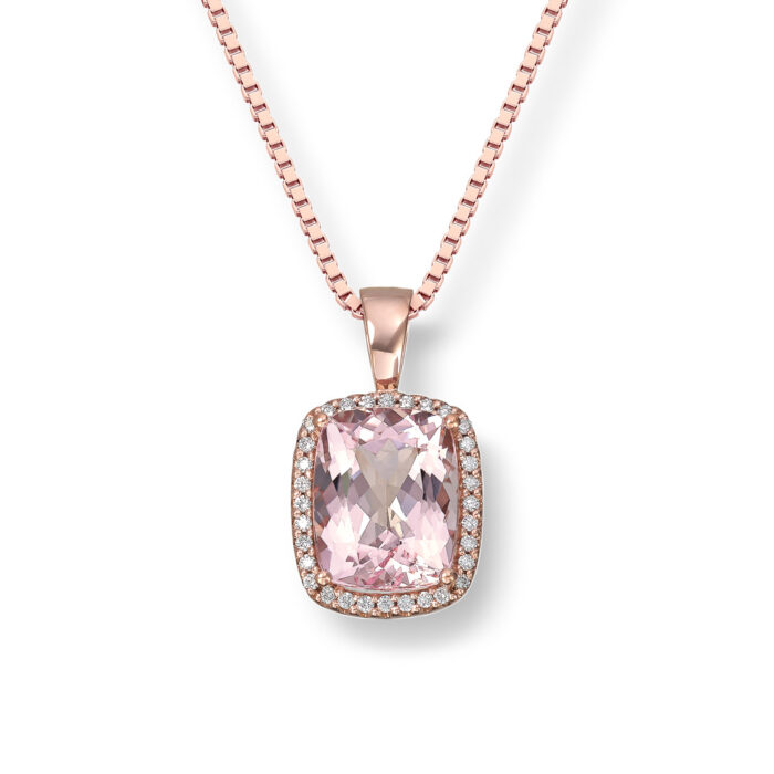 40 70957 4456 14995 Diamonds by Frisenberg - Anheng i 14K rosegull med rosa morganitt og diamanter