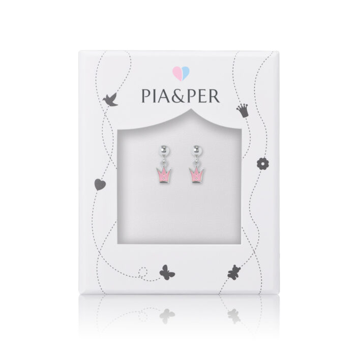 42000601 2 Pia&Per - Ørepynt i sølv med glassemalje - Rosa prinsessekroner (mini)