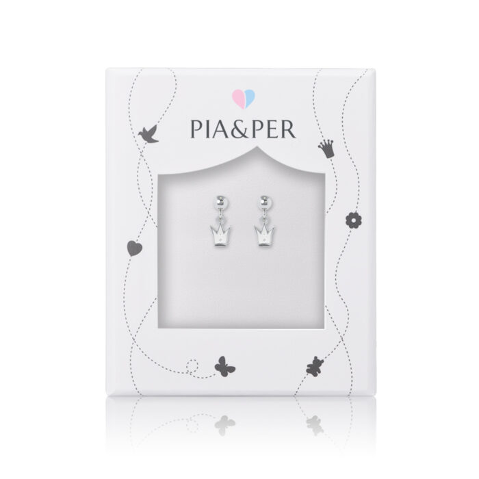 42000603 2 Pia&Per - Ørepynt i sølv med glassemalje - Hvite prinsessekroner (mini)