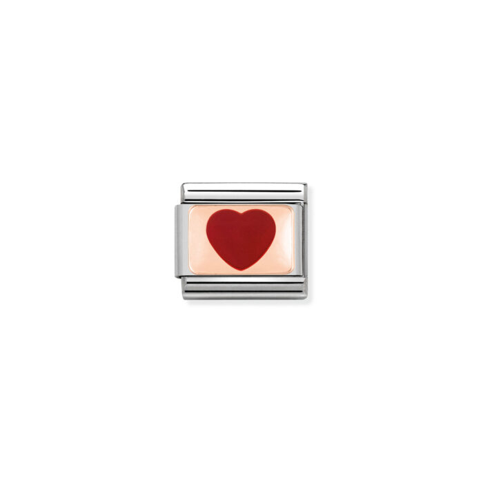 430201 14 01 Nomination - Composable Classic PLATES in stainless steel with 9k rose gold and enamel Red Heart