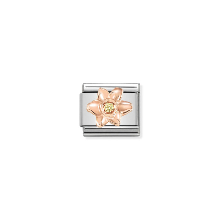 430305 13 01 Nomination - Composable Classic Symbols in stainless steel with 9k rose gold and CZ Daffodil