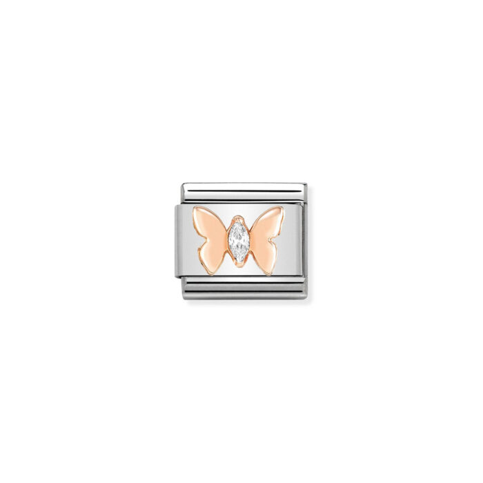 Nomination - Composable Classic Symbols in stainless steel with 9k rose gold and CZ Butterfly