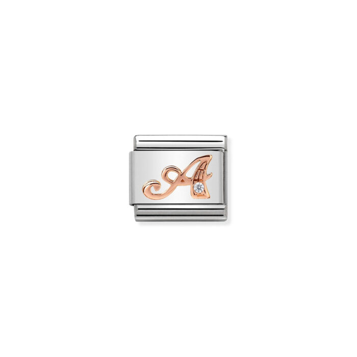 430310 01 01 Nomination - Composable Classic LETTERS steel, zircon and 9k rose gold A
