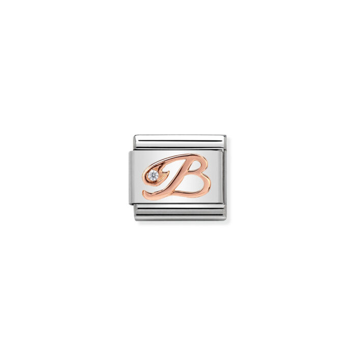 430310 02 01 Nomination - Composable Classic LETTERS steel, zircon and 9k rose gold B