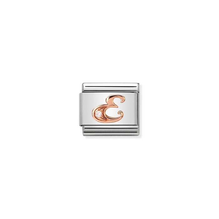 430310 05 01 Nomination - Composable Classic LETTERS steel, zircon and 9k rose gold E