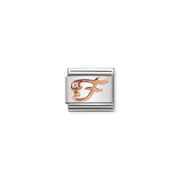 430310 06 01 Nomination - Composable Classic LETTERS steel, zircon and 9k rose gold F