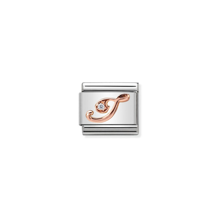 430310 09 01 Nomination - Composable Classic LETTERS steel, zircon and 9k rose gold I