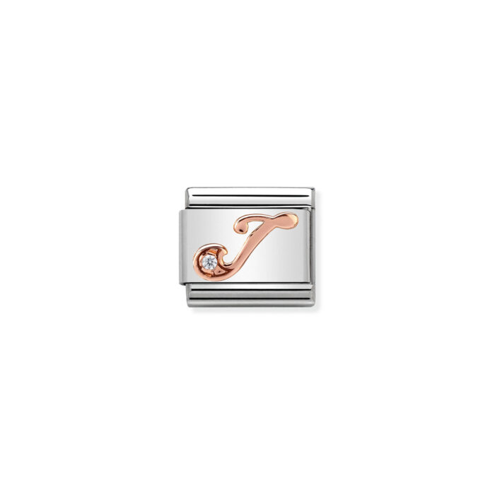 430310 10 01 Nomination - Composable Classic LETTERS steel, zircon and 9k rose gold J