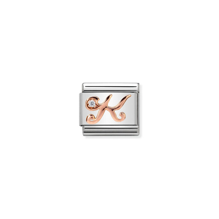 430310 11 01 Nomination - Composable Classic LETTERS steel, zircon and 9k rose gold K