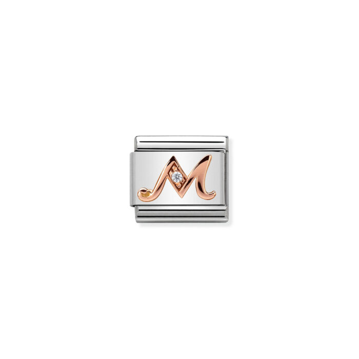 430310 13 01 Nomination - Composable Classic LETTERS steel, zircon and 9k rose gold M