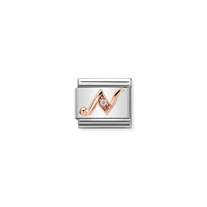 430310 14 01 Nomination - Composable Classic LETTERS steel, zircon and 9k rose gold N