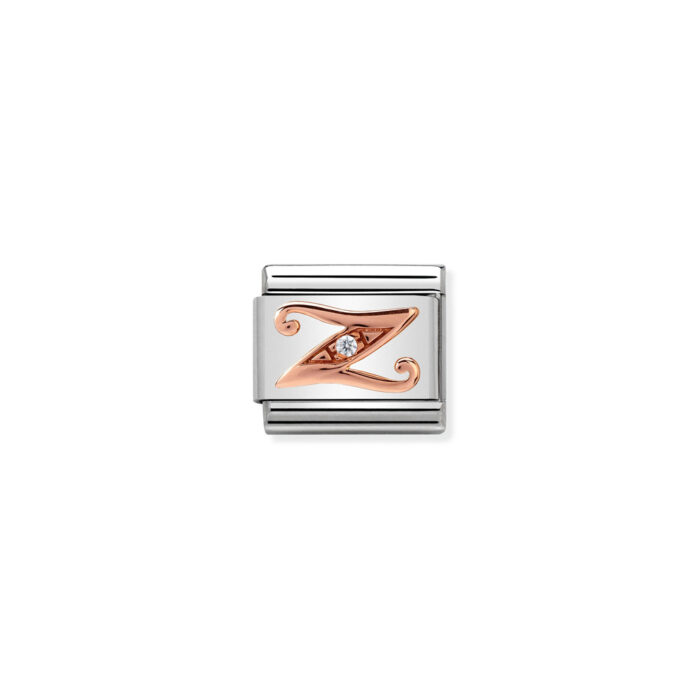 430310 26 01 Nomination - Composable Classic LETTERS steel, zircon and 9k rose gold Z