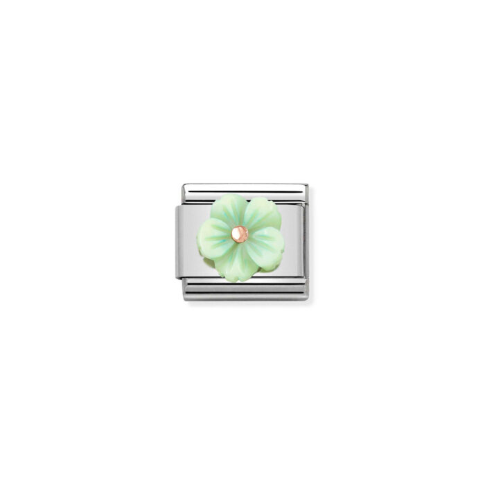 430510 10 01 Nomination - Composable Classic STONE SYMBOLS in stainless steel and 9k rose gold Flower in GREEN MOTHER OF PEAR