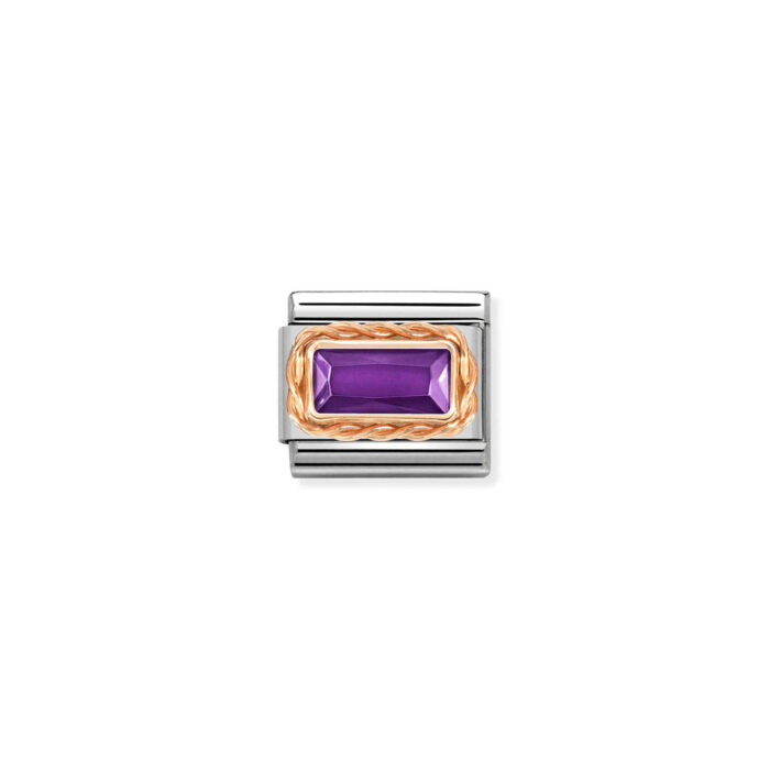 430604 001 01 Nomination - Composable Classic FACETED BAGUETTE WITH RICH SETTING in steel and 9k gold PURPLE