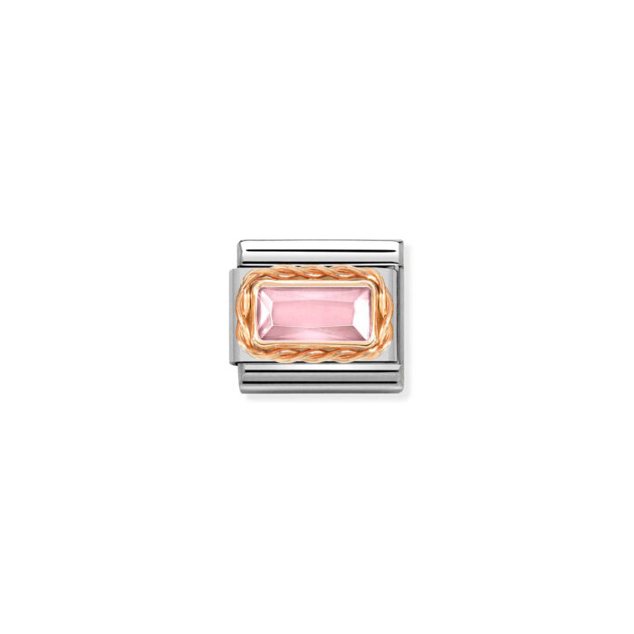 430604 003 01 Nomination - Composable Classic FACETED BAGUETTE WITH RICH SETTING in steel and 9k gold PINK