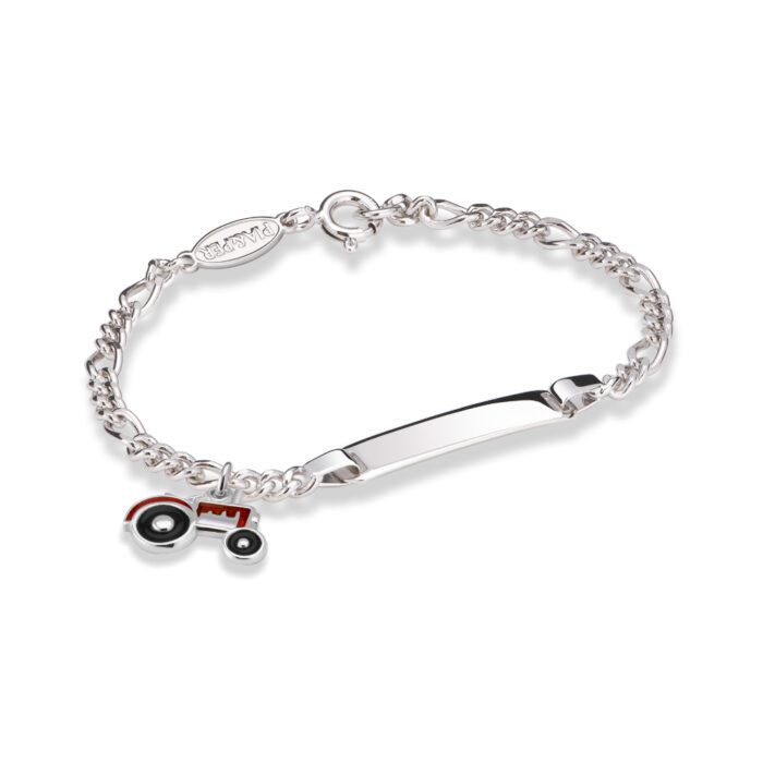 44511 1 Pia&Per - ID armbånd i sølv med glassemalje, rød traktor