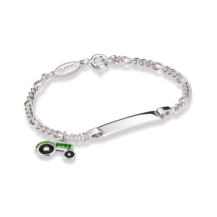 44514 1 Pia&Per - ID armbånd i sølv med glassemaøje, grønn traktor