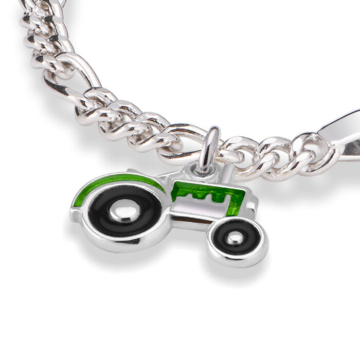 44514 2 Pia&Per - ID armbånd i sølv med glassemaøje, grønn traktor