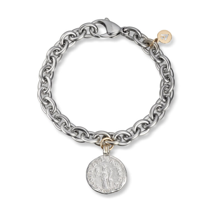 5 5134 hvit 6490 76961 Van Bergen - Logo - Armbånd i stål med sølv mynt