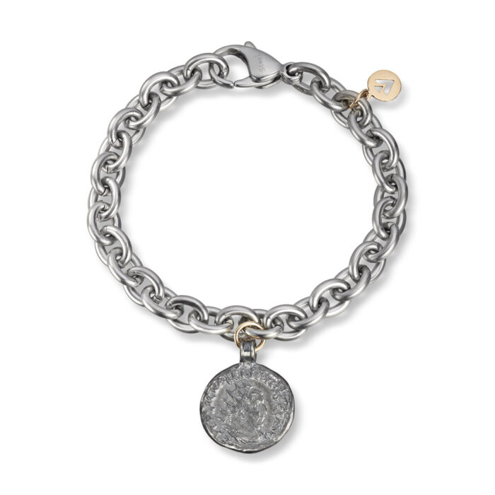 5 5134 oks 6490 2 76981 Van Bergen - Logo - Armbånd i stål med oksidert sølv mynt Van Bergen - Logo - Armbånd i stål med oksidert sølv mynt