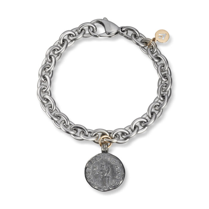 5 5134 oks 6490 76981 Van Bergen - Logo - Armbånd i stål med oksidert sølv mynt Van Bergen - Logo - Armbånd i stål med oksidert sølv mynt