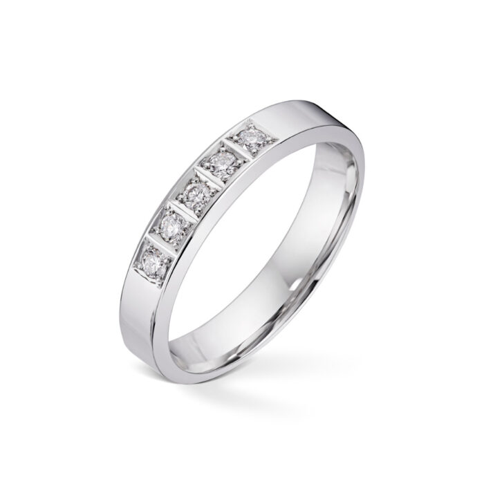 5 x 003 TW SI 8075 2 Diamonds by Frisenberg - Alliansering-Hvittgull 5x0,03 ct TW/SI-Kraftig ringskinne-Håndlaget ved eget verksted