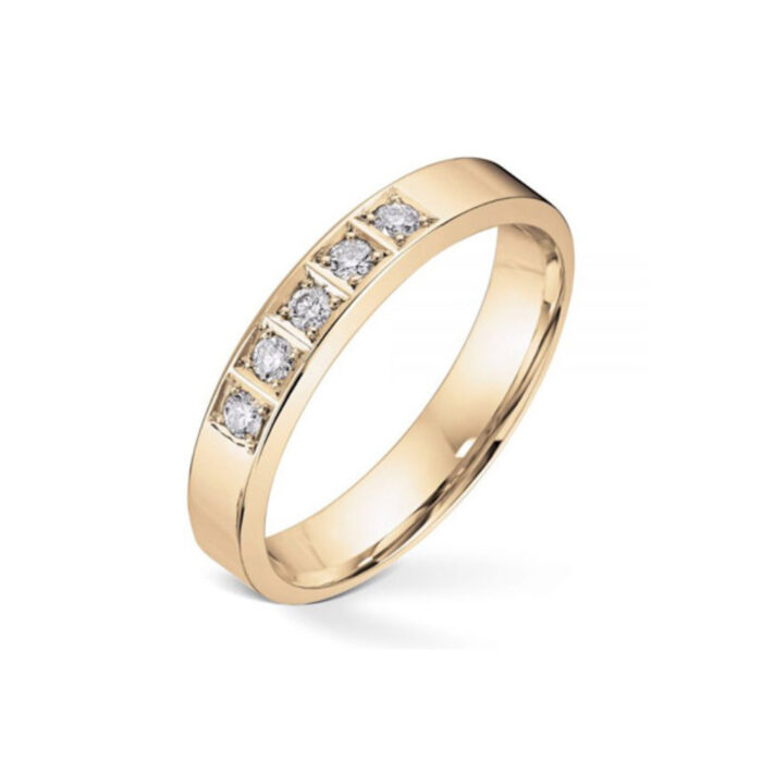 5 x 003 TW SI GU 8075 600x600 1 Diamonds by Frisenberg - Alliansering i gult gull med 5 x 0,03 ct TW/SI - Kraftig ringskinne, håndlaget ved eget verksted