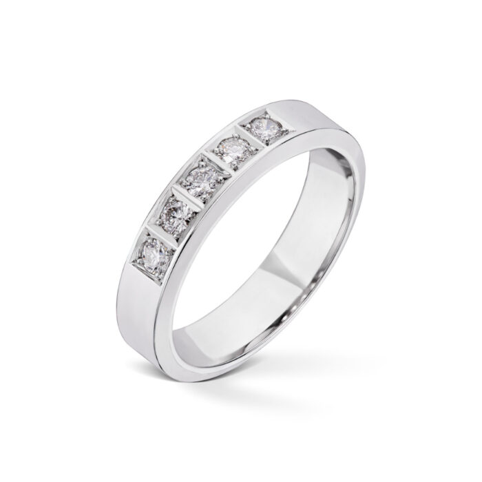 5 x 005 TW SI 10450 2 Diamonds by Frisenberg - Alliansering-Hvittgull 5x0,05 ct TW/SI-Kraftig ringskinne-Håndlaget ved eget verksted