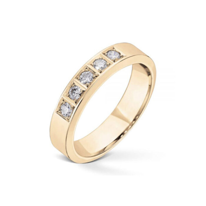 5 x 005 TW SI GU 10450 1 600x600 1 Diamonds by Frisenberg - Alliansering i gult gull med 5 x 0,05 ct TW/SI - Kraftig ringskinne, håndlaget ved eget verksted