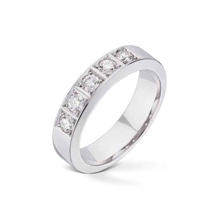 5 x 010 TW SI 16040 2 Diamonds by Frisenberg - Alliansering - Hvittgull 5 x 0,10 ct TW/SI -Kraftig ringskinne-Håndlaget ved eget verksted